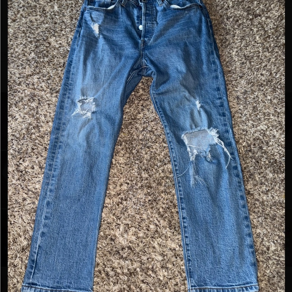 Levi's Blue Distressed Women's Ankle Jeans